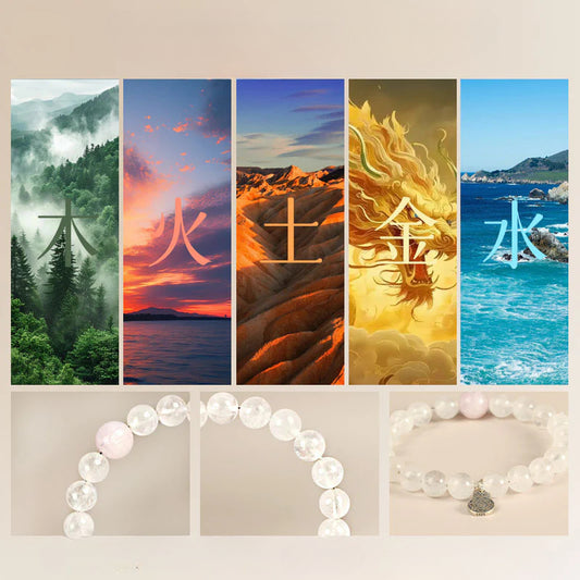 Wuxing(Five Elements) Bracelet  - Single elements - Silver Fu Symbol - Crystal and silver