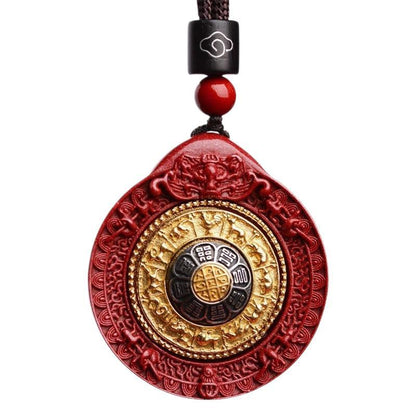 Natural cinnabar six-character mantra transfer wheel pendant Tai Chi Bagua when to run the heart sutra necklace pendant